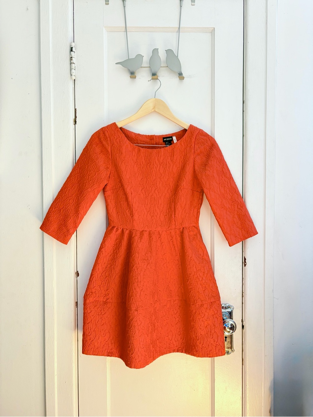 H&M ‘Concious Collection’ Jacquard Orange 3/4” sleeves Mini Dress